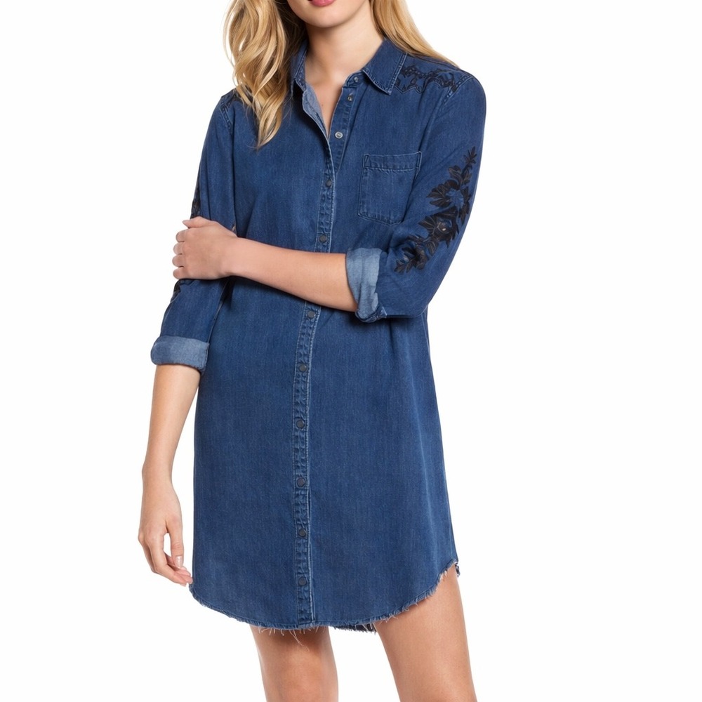 Rails Denim Shirt Dress XS Embroidered Western Boho Mini Dress - Picture 1 of 7